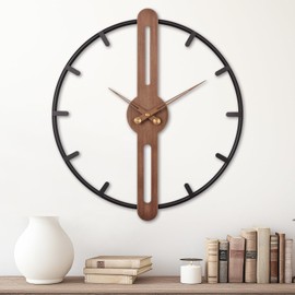 Axioglo Large Wall Clock,Minimalist 24'' Battery Operated Clock with Wood and Metal Frame Decorative Wall Clocks for Living Room,Bedroom or Office