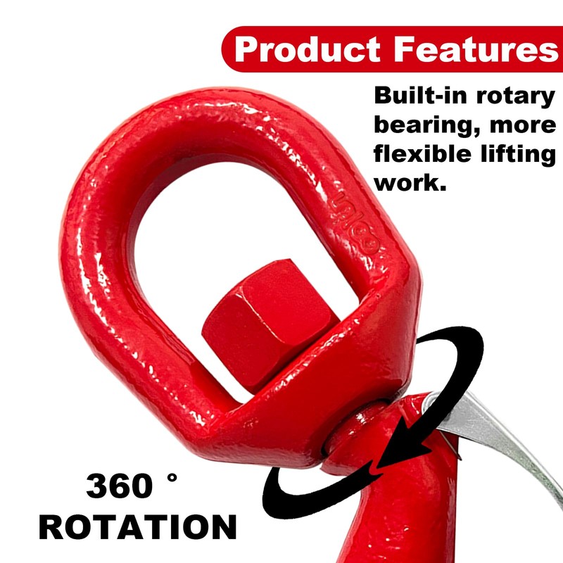 High-PQ 1PCS G80 Red Swivel Hook with Safety Latch, 2
