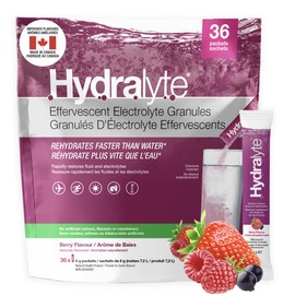 HydraLyte Electrolyte Powder, Low Sugar Electrolyte Packets Designed for Rapid Hydration, Safe Hydration for All Ages - Made with All Natural Ingredients, 36 Servings, Mixed Berry Flavour