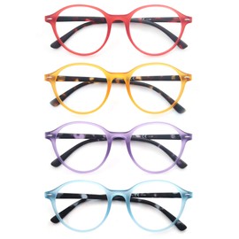 Women Reading Glasses 4 Pack Colorful Round Readers 2.25 Comfort Spring Hinge