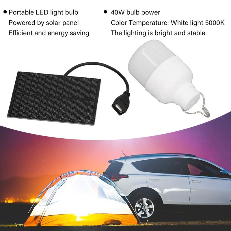 Solar Powered LED Bulb 40W 5000K 1500lm Portable LED Light