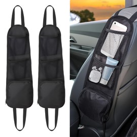 Car Organizer Front Seat, 2PCS Multi-Pocket Car Storage Organizer with Mesh Net, Durable Car Camping Essentials, Universal Car Seat Side Organizer for Cars, SUV & Truck(Black)