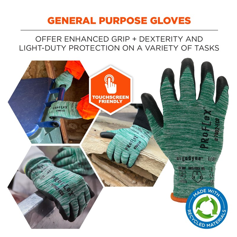 Ergodyne ProFlex 7002-ECO Work Glove, Recycled PU Coated Palms Gloves,