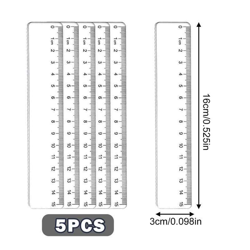 Pack of 5 Rulers 15 cm, Plastic Ruler Children Primary
