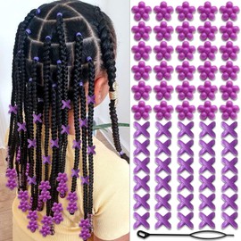 NAISKA 60Pcs Purple Hair Barrettes Acrylic Hair Beads for Kids Girls Plastic Hair Clips Toddler Dreadlock Beads Hair Jewelry for Women Braid Clips Accessories