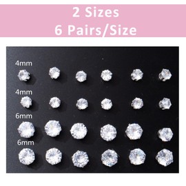 Silver Earrings Stud For Women Girls Men, 12 Pairs Small Sleeper Cartilage Studs Cubic Zirconia Stud Crystal Diamond Earrings Set Jewellery For Multiple Piercing Women Girls Mens (12 Pairs)