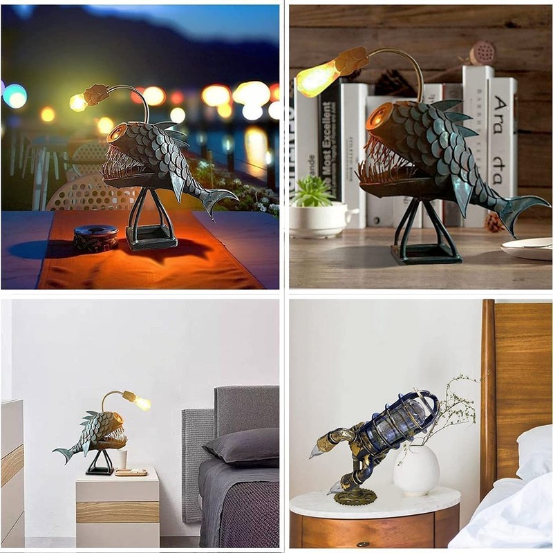 CAFELE Rustic USB Angler Fish Lamp, Shark Lamp Steampunk Style