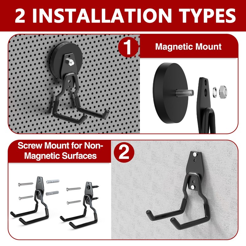 3-H Heavy Duty Magnetic Hooks,No-Drill Garage Power Tool Holder, 2