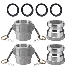 SPARKWHIZ 2 PCS Aluminum Camlock (2" part D) Cam & Groove Hose Fittings+2 PCS Aluminum Global Type A Cam and Groove Hose Fitting+with 4 PCS Camlock Gasket Fitting (2")