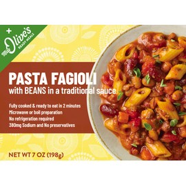 Miss Olives Pasta Fagioli Microwavable Lower Sodium Healthy Ready Meal - Shelf Stable, 7 ounce (Pack of 12)