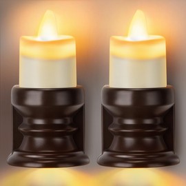 Meonum Flickering Flameless Candle Night Light Plug in, Dimmable LED Nightlight with Dusk to Dawn Sensor, Decorative Candle Light for Bedroom, Hallway, Bathroom(2 Pcs,Warm Yellow & Brown Base)