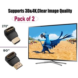 pjp electronics (2 pack HDMI to HDMI Adapters, Right Angled And Left Angled HDMI Adapter for TV, Projector, Monitor, Male to Female 270 Degree/ 90 Degree 4K 3D Full HD Gold Plated