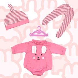 Baby New Born Clothes, 4Pcs Baby Doll Clothes with Jumpsuit, Pantyhose, Hat, Hanger, 18 Inch Doll Clothes for 30-45cm/12-18 Inch Doll, New Born Baby Dolls, Girls Birthday (Doll Not Included)