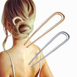 2pcs Metal French Hair Pins for Thick Hair, U-Shaped Hairpins Metal French Twist Pin Fork Hair Grips for Women Girls Types Styling Accessories (1 Gold & 1 Silver)