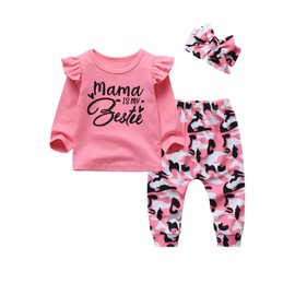 Morerich Infant Baby Girl Clothes Outfits Long Sleeves Letter Print T-shirt Top Pant Headband Fall Winter Set Pink 6-9 Months