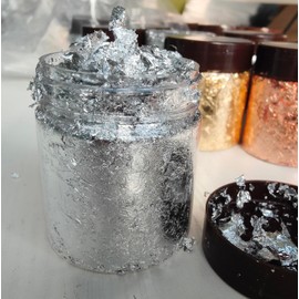 Copos dorados, copos de lámina dorada para resina, copos de lámina metálica azul, rojo, morado, rosa, para hacer joyas de resina, uñas, pintura, manualidades y limo (plata de imitación)