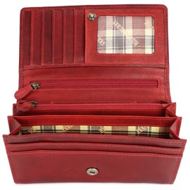 Hill Burry High-Quality Vintage Leather Women's Wallet Long Purse made of Soft Leather 17.5 x 10 x 3 cm (W x H x D), red