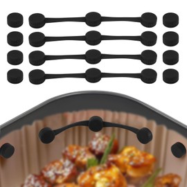 Lyreh Air Fryer Magnet Kit, Universal Fit with 4 Silicone Strips and 8 Buckles High Temp Resistant Food Grade Holds Parchment Liners Securely & Protects Basket (Black)