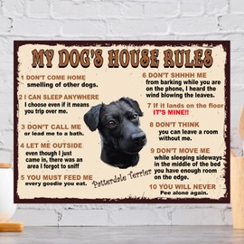 MY DOG'S HOUSE RULES PATTERDALE TERRIER THEME METAL RETRO STYLE PLAQUE/SIGN HOME DECOR SHABBY CHIC ART (8" X 6")