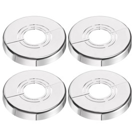 uxcell Wall Split Flange, 4 Pcs 62x10 mm - Cuttable ABS Round Escutcheon Plate Cover Buckle, Shower Arm Flange for 20/25/33mm(0.8/1.0/1.3 Inch) Water Pipe Faucet Decoration (Silver)