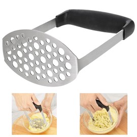 BOBOZHONG Stainless Steel Potato Masher - Heavy Duty Masher with Non-Slip Soft Handle, Wide Mashing Plate for Mashed Potatoes, Baby Food, Jam, Vegetables & Fruits, Easy to Clean (Black)