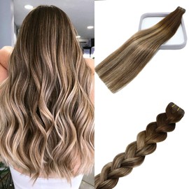 Hair Extensions Tape In Human Hair Soft Straight Hair Seamless Tape Skin Weft Extensions Balayage Ombre Mushroom Brown Hair Extensions 16Inch Real Hair Thickend Full End 50g 20PCS #MB