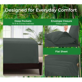 ROYALE LINENS Bamboo Viscose Twin Sheet Set - Cooling Bed Sheet Set - 1 Fitted, 1 Flat & Pillowcase - Fits Up to 16" - Organic Viscose Derived from Bamboo - Bedding Sheet & Pillowcase (Twin, Grey)