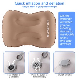 SUTAFOR Inflatable Camping Pillow, Ultralight Travel Pillow, Inflatable Beach Pillow, 73 g Pillow, Portable for Outdoor, Hiking, 41 x 28 cm (Khaki, Pack of 1)
