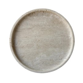 StonePlus Natural Marble Stone Carving 7.9 inches Round Small Tray Jewelry Trinkets Sundries Storage Dish (Beige Travertine)