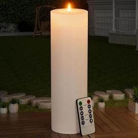 BUTHY 14" x 4" Large Outdoor Candle with Timer Waterproof Flickering LED Flameless Candle Battery Operated with Remote Fake Pillar Candle Realistic for Patio Porch Lantern, White 1 Pack