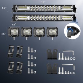 MUVKQC Light Bars for Trucks - 13In Slim LED Bar with 4In Pod Lights&Wiring Harness,12V 24V Spot Flood Combo Driving Off Road Work Lights for ATV UTV (2x 13 Inch LED Light Bar+4pc 72w Pods Lights)