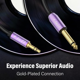 J&D 6.35mm TS to 3.5mm TRS Cable, Heavy Duty Gold-Plated Purple 1/4 inch Male to 1/8 inch Male Mono Interconnect Stereo Aux Jack Adapter Cable, 6.6 Feet