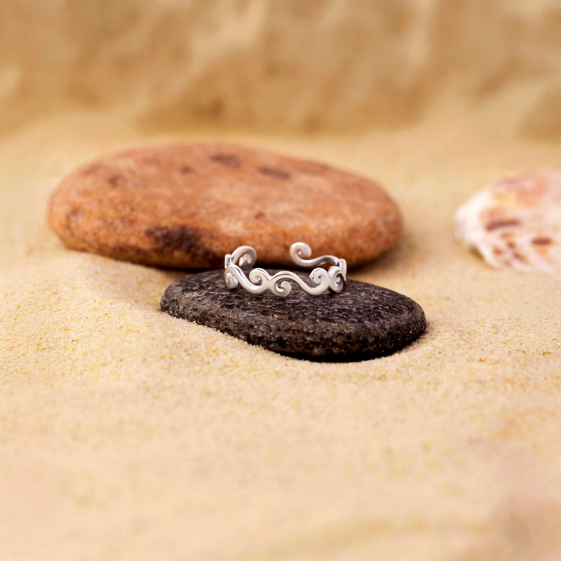 Amberta 925 Sterling Silver Toe Ring Adjustable Women's Dolphin Flowers