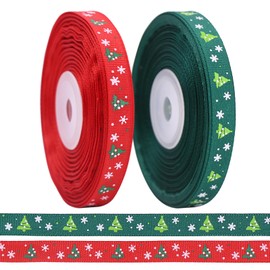 BYZANDQI Christmas Ribbon 25 Yards, 3/8" Merry Christmas Grosgrain Ribbon Glitter Red Green Satin Ribbon for Gift Wrapping Crafts Wreaths, 2 Rolls
