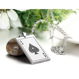 JewelryWe Stainless Steel Ace of Spades Card Poker Pendant Mens Womens Necklace 22 inch Chain