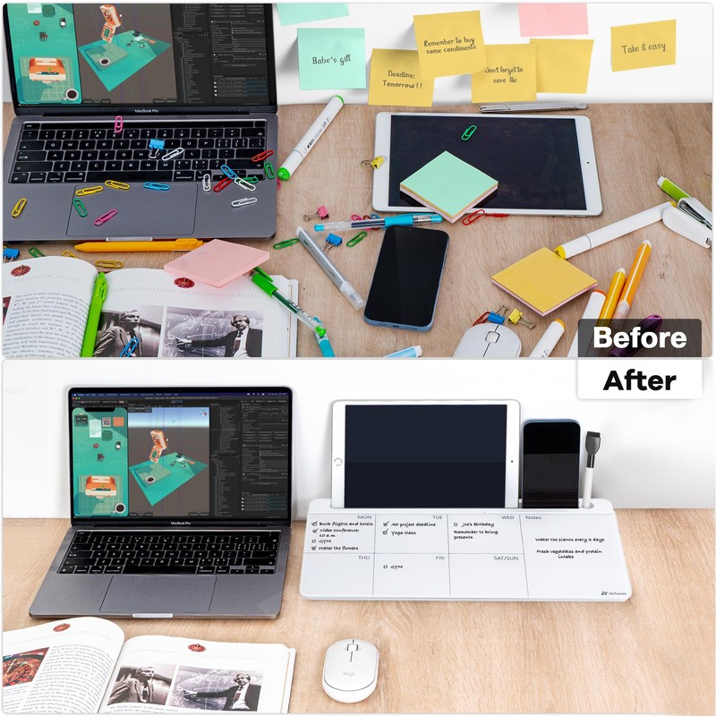 Varhomax Glass Weekly Dry Erase Desk White Board, Desktop to
