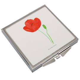 Mr. & Mrs. Panda Handtaschenspiegel quadratisch Blume Mohnblume - Geschenk, Glaube, Sommer Deko, Blumen, Pflanzen, Schminkspiegel, Selbstliebe,