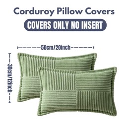 2 Packs Throw Pillow Covers Corduroy,Decorative Lumbar Pillow Covers, JOMWEN Super Soft Boho Striped Cushion Covers for Couch Bed Sofa Livingroom (Sage Green, 50 x 30 cm)