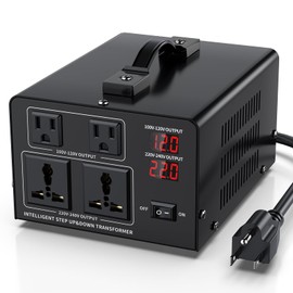 2000W Voltage Converter Transformer Step Up 110V/120V to220V/240V or Step Down 220V to 110V AC Power Converte, Circuit Breaker Protection, 2 US sockets, 2 Universal sockets, LCD Display