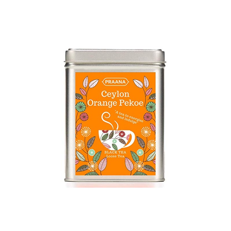 PRAANA TEA Ceylon Orange Pekoe Black Tea, Gift Tin, 100
