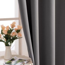 MIULEE Blackout Curtain Very Soft Solid Thermal Insulated Ring Top Decorative Darkening Curtain with Grommets for Living Room Bedroom Nursery Room 2 pieces 46" Wide by 54" Drop 117 x 137cm Grey