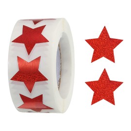 MECCANIXITY 1 Roll Glitter Star Stickers 1 Inch DIY Adhesive Sparkling Labels for Notes, Greeting Cards, Gift Boxes, 500 Count/Roll Red Powder