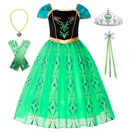 ReliParty Girls Princess Costume Dress up Green, with Accessories,100