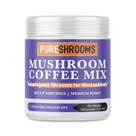 PureShrooms Mushroom Coffee Superfood Mix: Organic Ashwagandha, Tulsi (Holly Basil), Lion's Mane, Chaga. Coffee Substitute Alternative. Great in a Protein Smoothie.
