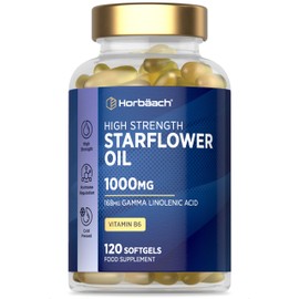 Borretschöl Kapseln 1000mg mit Vitamin B6 | 4 Monate Vorratt - 120 Stück | 168mg GLA | Hochdosiert | Starflower Oil | Horbaach