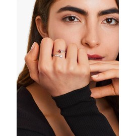 Silvora 925 Sterling Silver Heart Birthstone Rings Hypoallergenic Sparkle Rings July Birthstone Flexible and Trendy