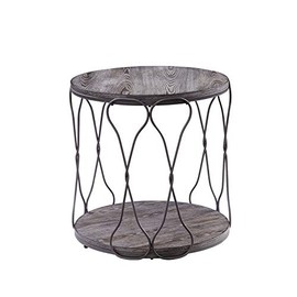 Benjara Benzara Round End Table with Open Bottom Shelf, Gray and Brown