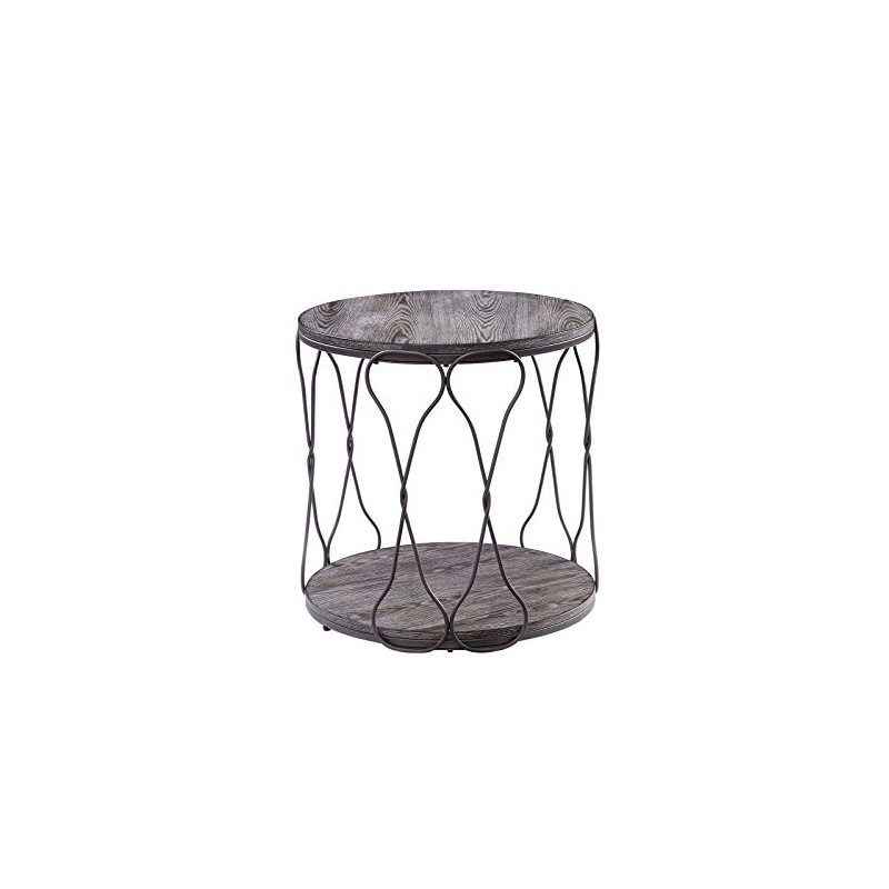 Benjara Benzara Round End Table with Open Bottom Shelf, Gray