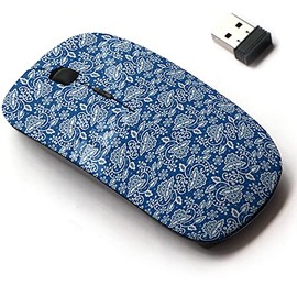 2.4G Wireless Mouse with Cute Pattern Design for All Laptops and Desktops with Nano Receiver - Blue lace Floral
