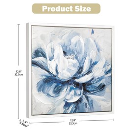 Hollyone Wall Art Peony Flower Small Canvas Oil Painting Hand Painted Floral Pictures Aesthetic Botanical Artwork for Living Room Bedroom Hotel Decoration, 12.8" x 12.8"